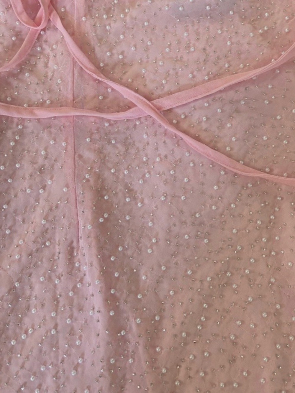 Pink, cowl neck pearl beaded mini dress - Picture 4 of 5